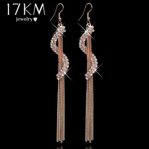 17KM Christmas gifts Brand Charm bridal jewelry Geometric letters rhinestone tassel personality Crystal earrings for women