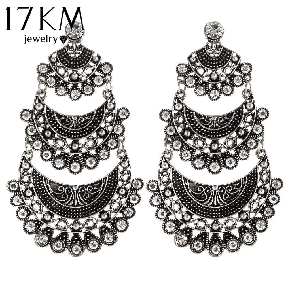17KM New Arrival Big Earring Rhinestone Vintage Dangle Earrings For Women Personality Jewelry boucle d'oreille femme pendante