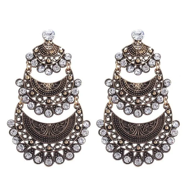 17KM New Arrival Big Earring Rhinestone Vintage Dangle Earrings For Women Personality Jewelry boucle d'oreille femme pendante