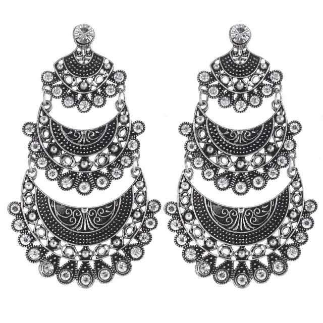 17KM New Arrival Big Earring Rhinestone Vintage Dangle Earrings For Women Personality Jewelry boucle d'oreille femme pendante