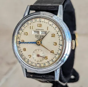 1950s HEUER Bumper Automatic Triple Calendar Wristwatch Ref. 1806 17 Jewels Vintage Watch