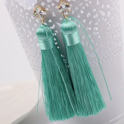 2016 Europe Style Bohemian Shiny Rhinestone Chunky Long Tassel Earrings For Girls Fashion Pendientes
