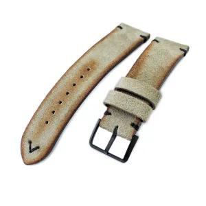 20mm, 21mm, 22mm MiLTAT Grey Green Genuine Nubuck Leather Watch Strap, Black Stitching, PVD Buckle