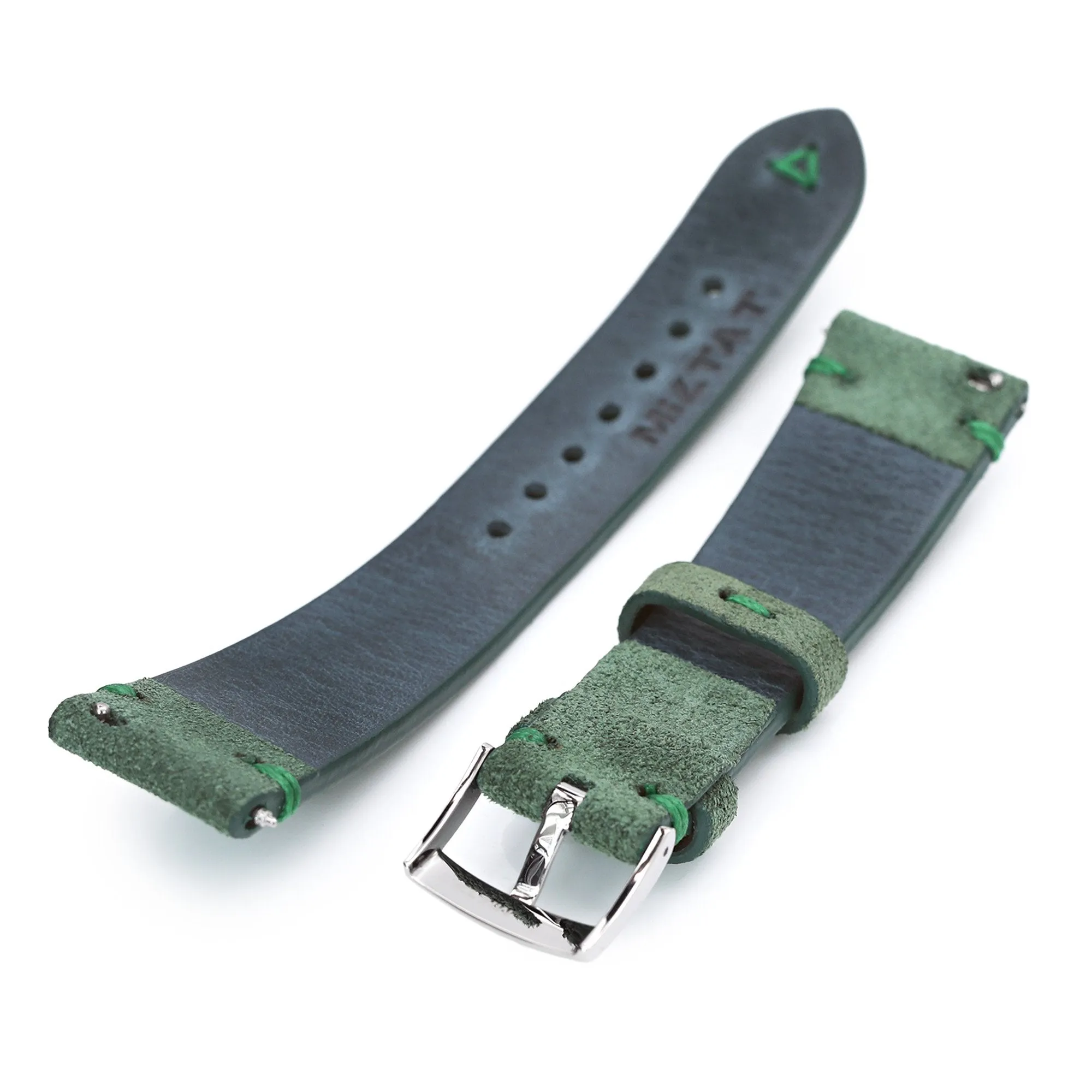 20mm Emerald Green Quick Release Italian Suede Leather Strap, Green St.