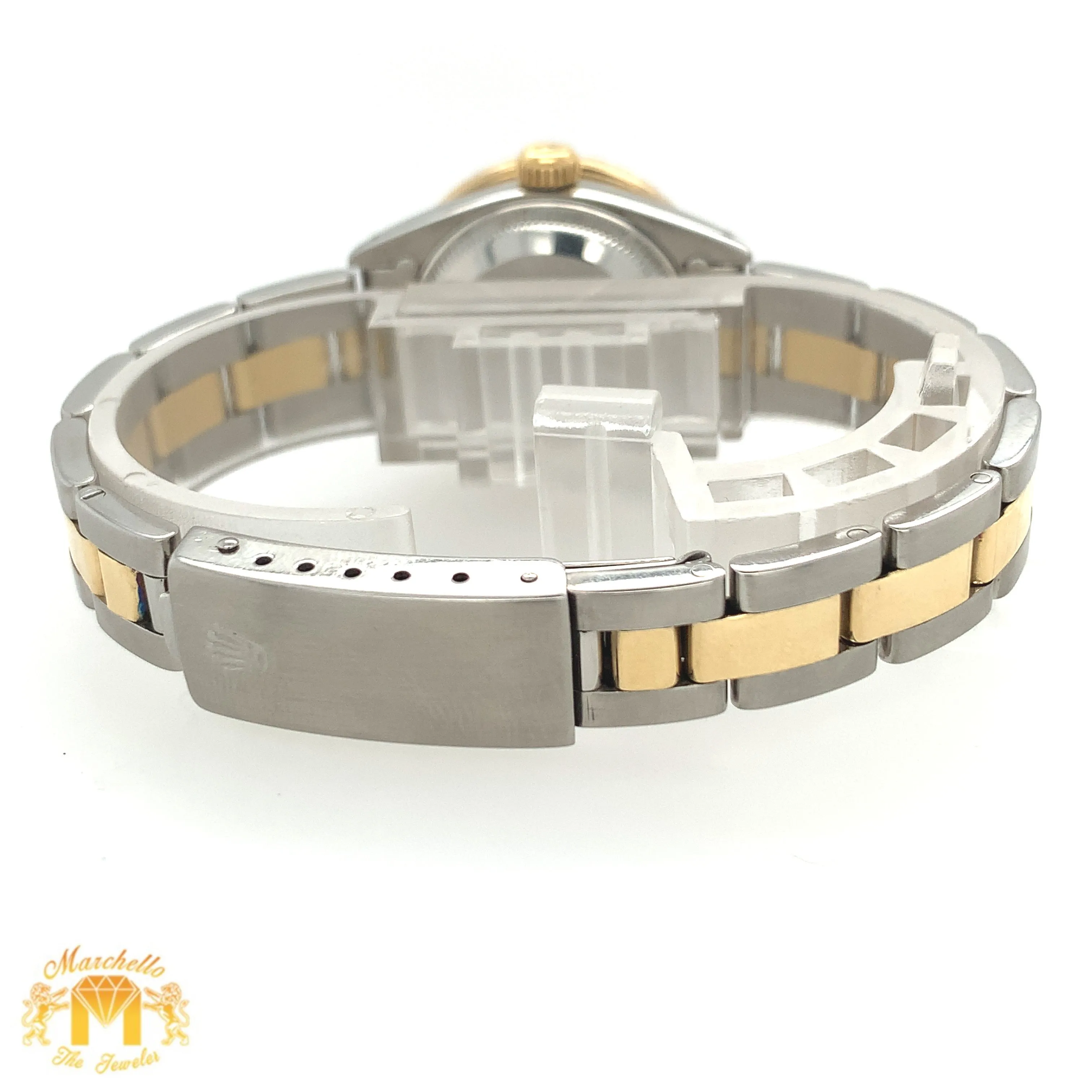 26mm Ladies’ Rolex Datejust Diamond Watch with Two-tone Oyster Bracelet (custom black diamond dial)