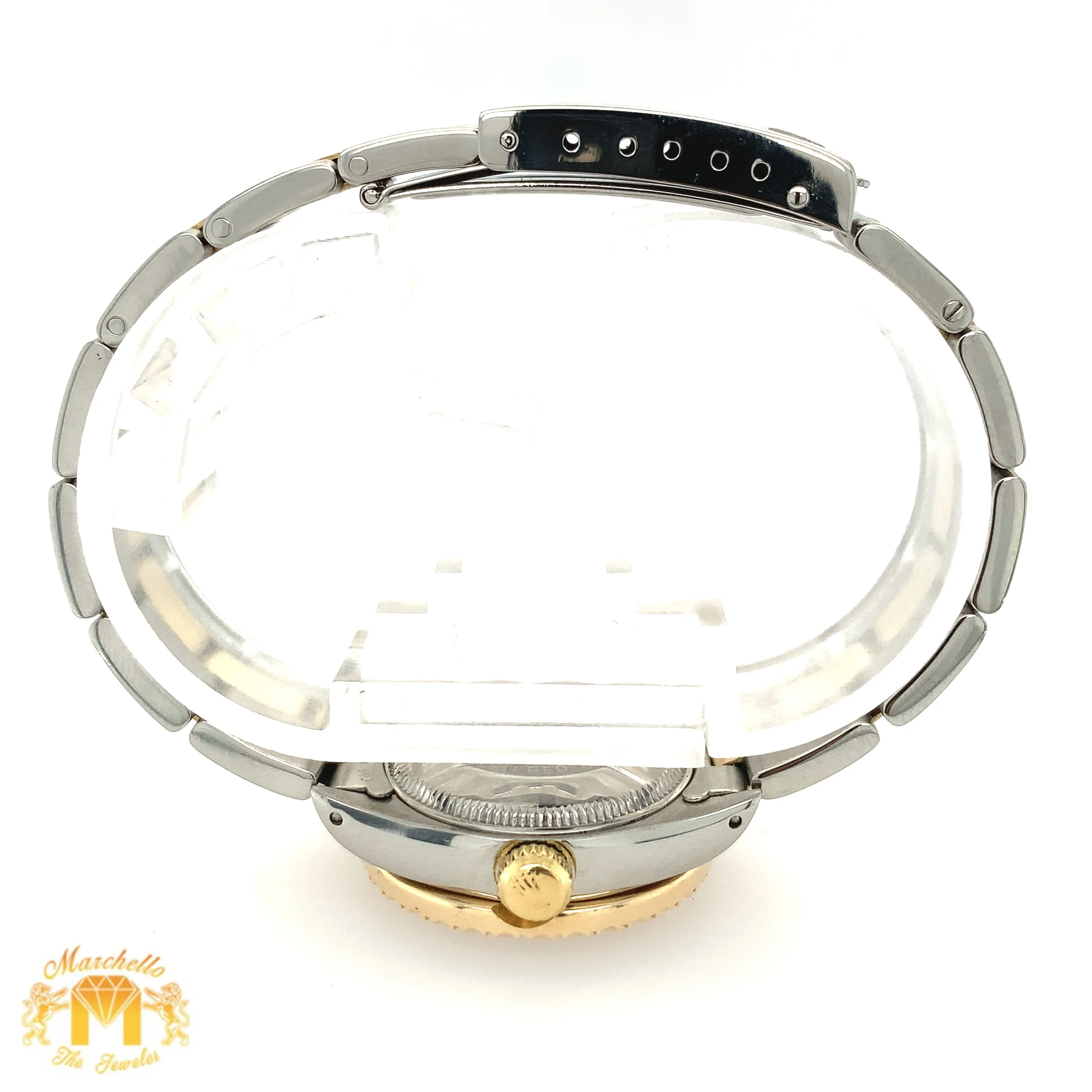 26mm Ladies’ Rolex Datejust Diamond Watch with Two-tone Oyster Bracelet (custom black diamond dial)