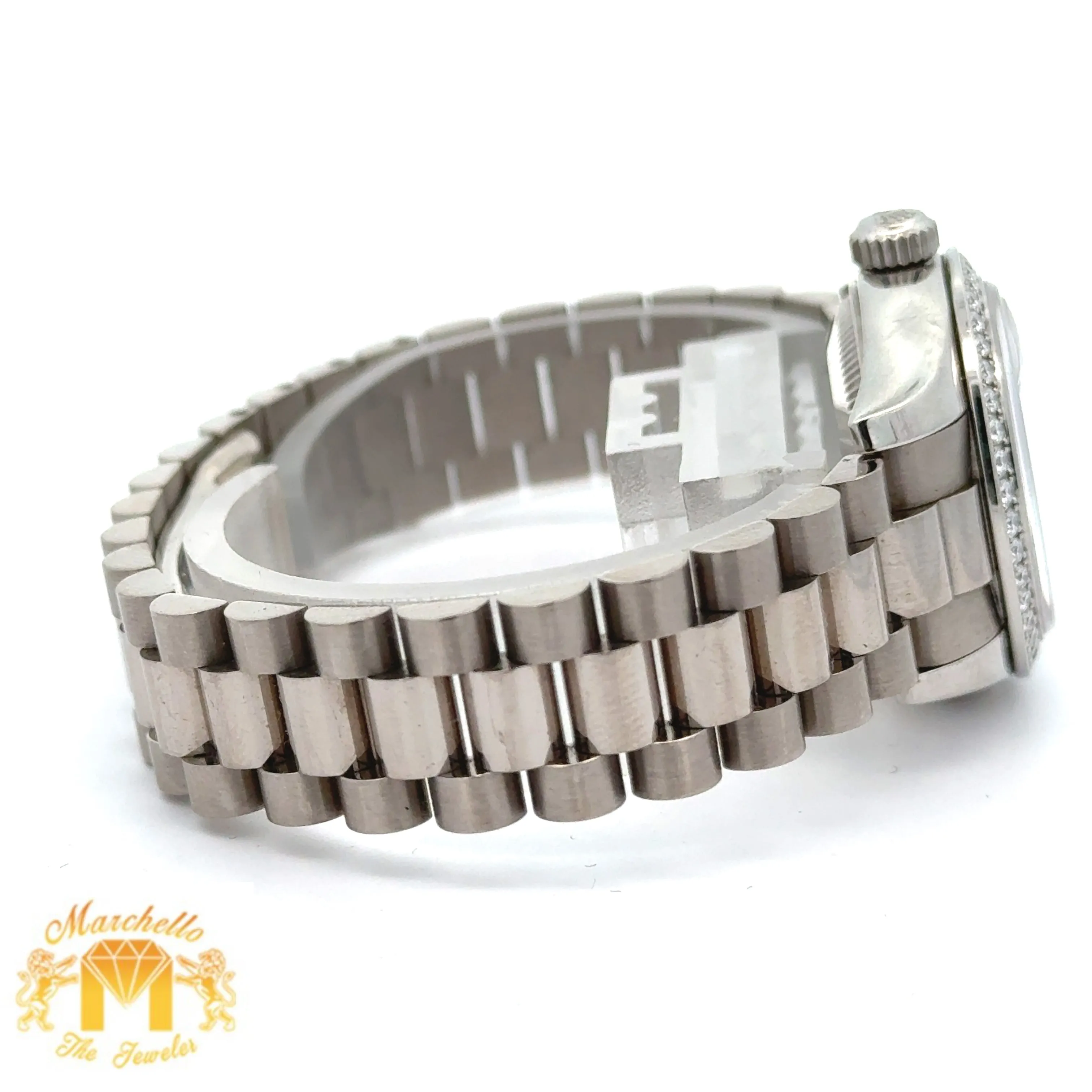 26mm Rolex Datejust Platinum Diamond Watch (Mother of pearl (MOP) diamond dial, diamond bezel) (Rolex papers)