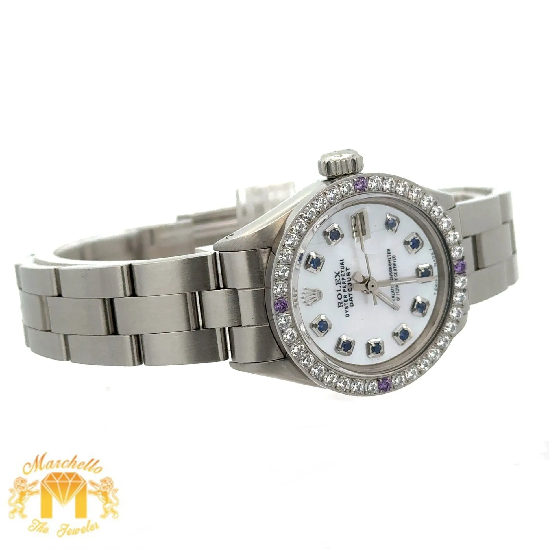 26mm Rolex Diamond Watch with Stainless Steel Oyster Bracelet (custom diamond dial, custom diamond bezel)