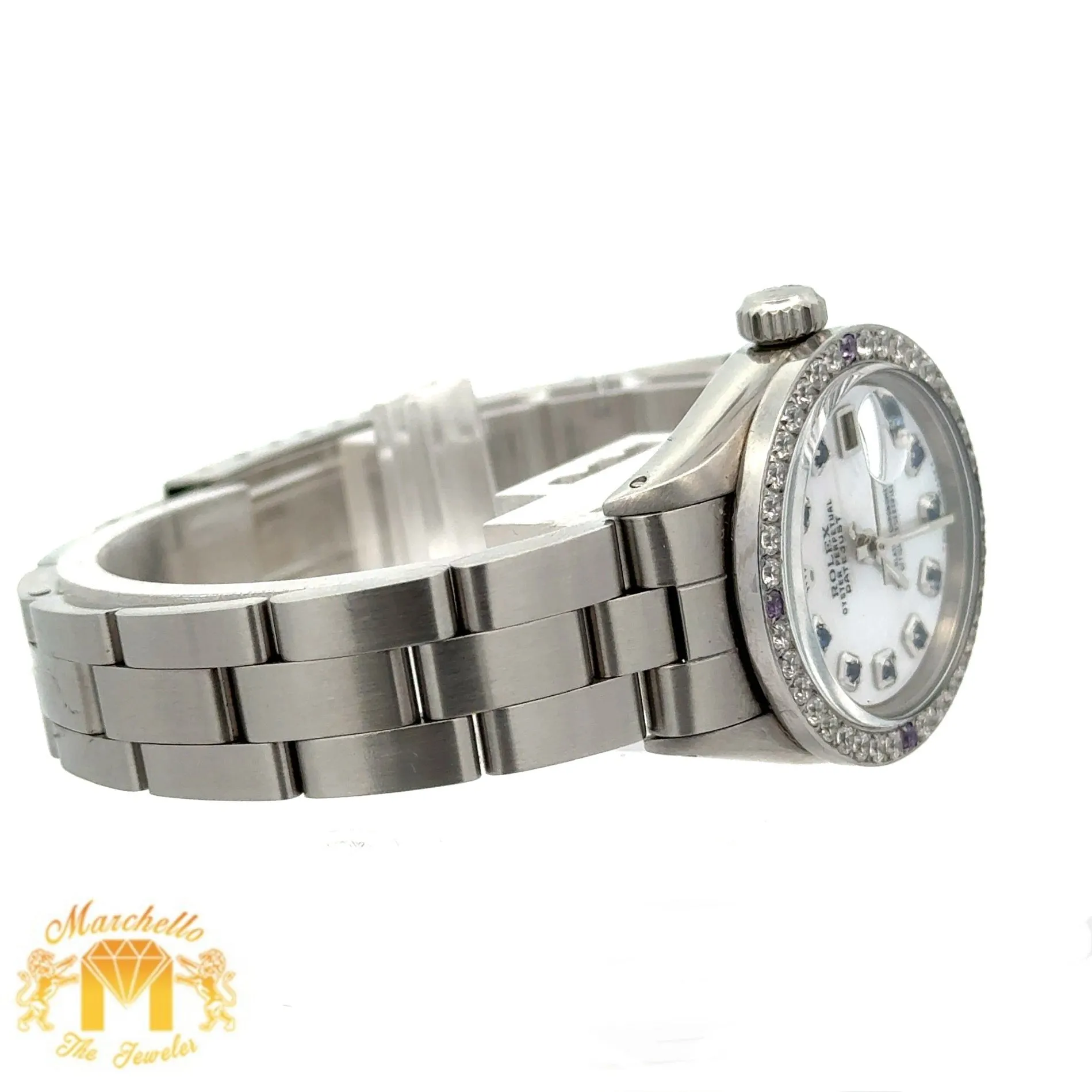 26mm Rolex Diamond Watch with Stainless Steel Oyster Bracelet (custom diamond dial, custom diamond bezel)