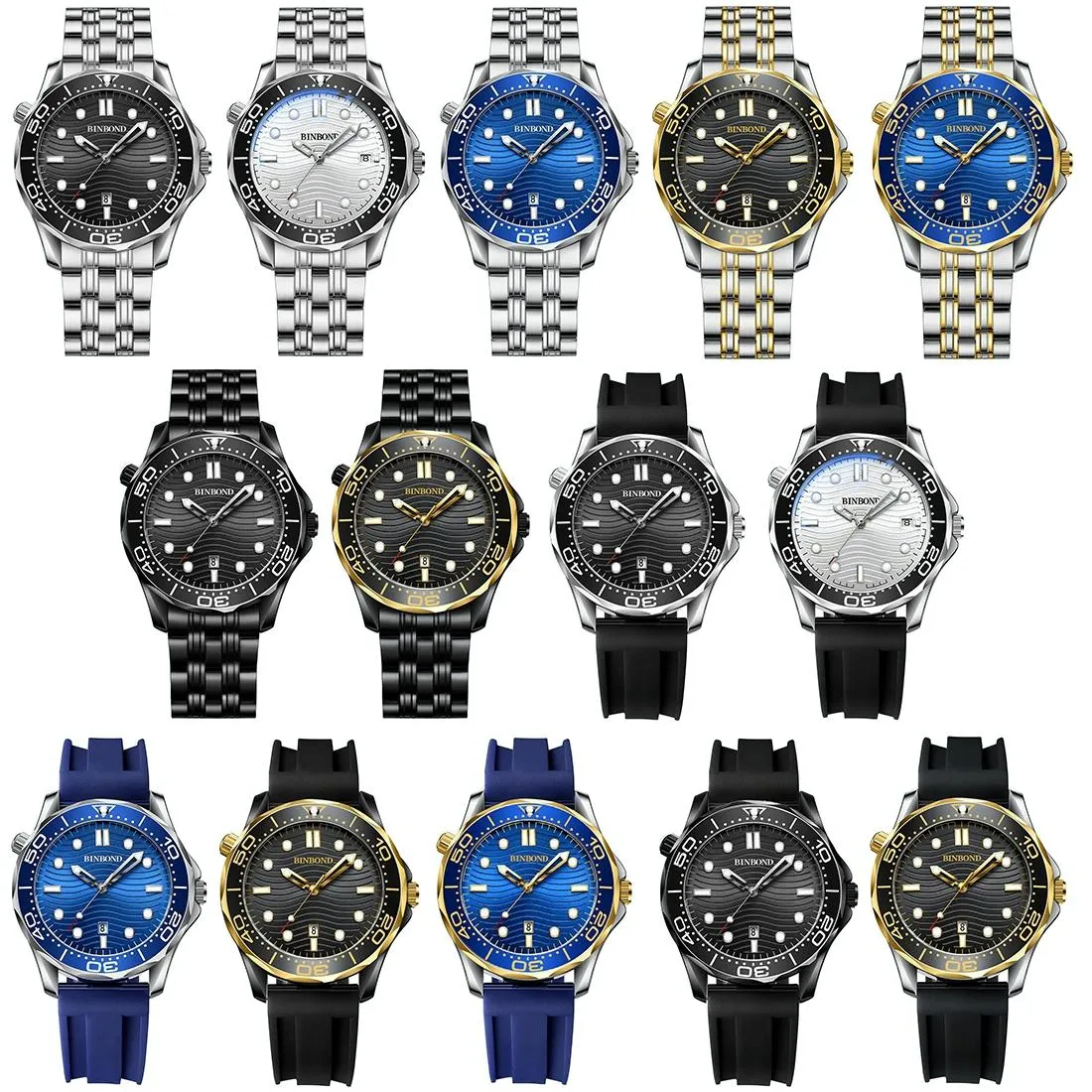30m Waterproof Men Sports Quartz Watch - Black Steel with Luminous White Surface