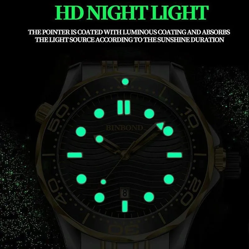 30m Waterproof Men Sports Quartz Watch - White Steel with Luminous Black Surface