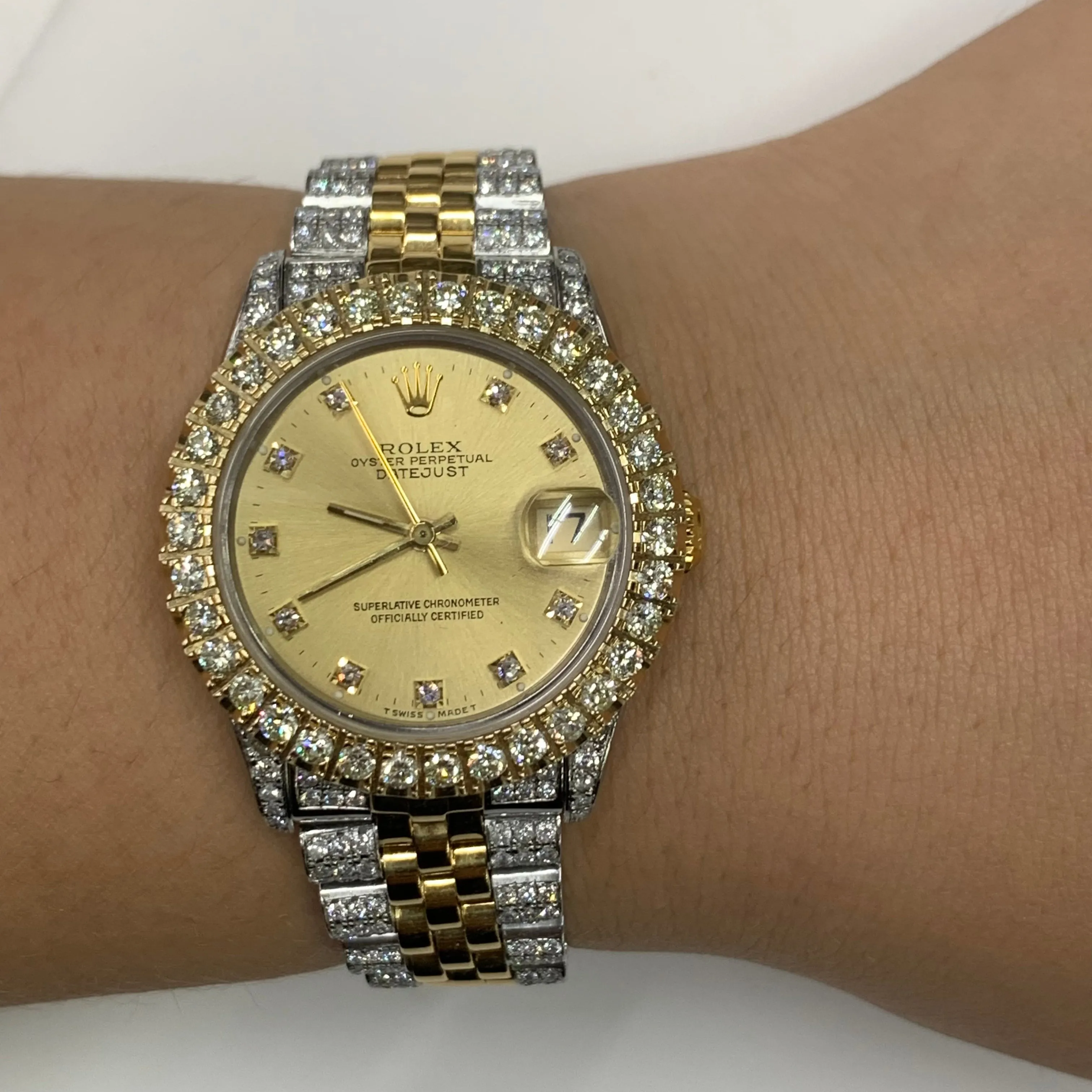 31mm Rolex Diamond Watch with Two-Tone Jubilee Bracelet (factory diamond dial, custom diamond bezel)