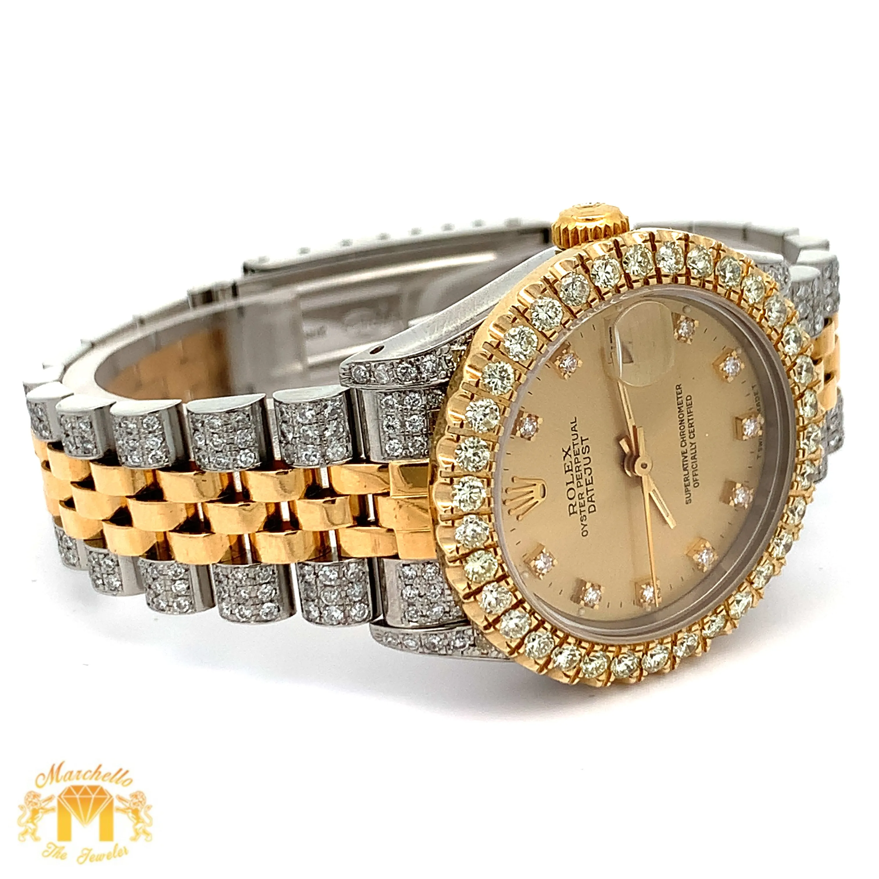 31mm Rolex Diamond Watch with Two-Tone Jubilee Bracelet (factory diamond dial, custom diamond bezel)