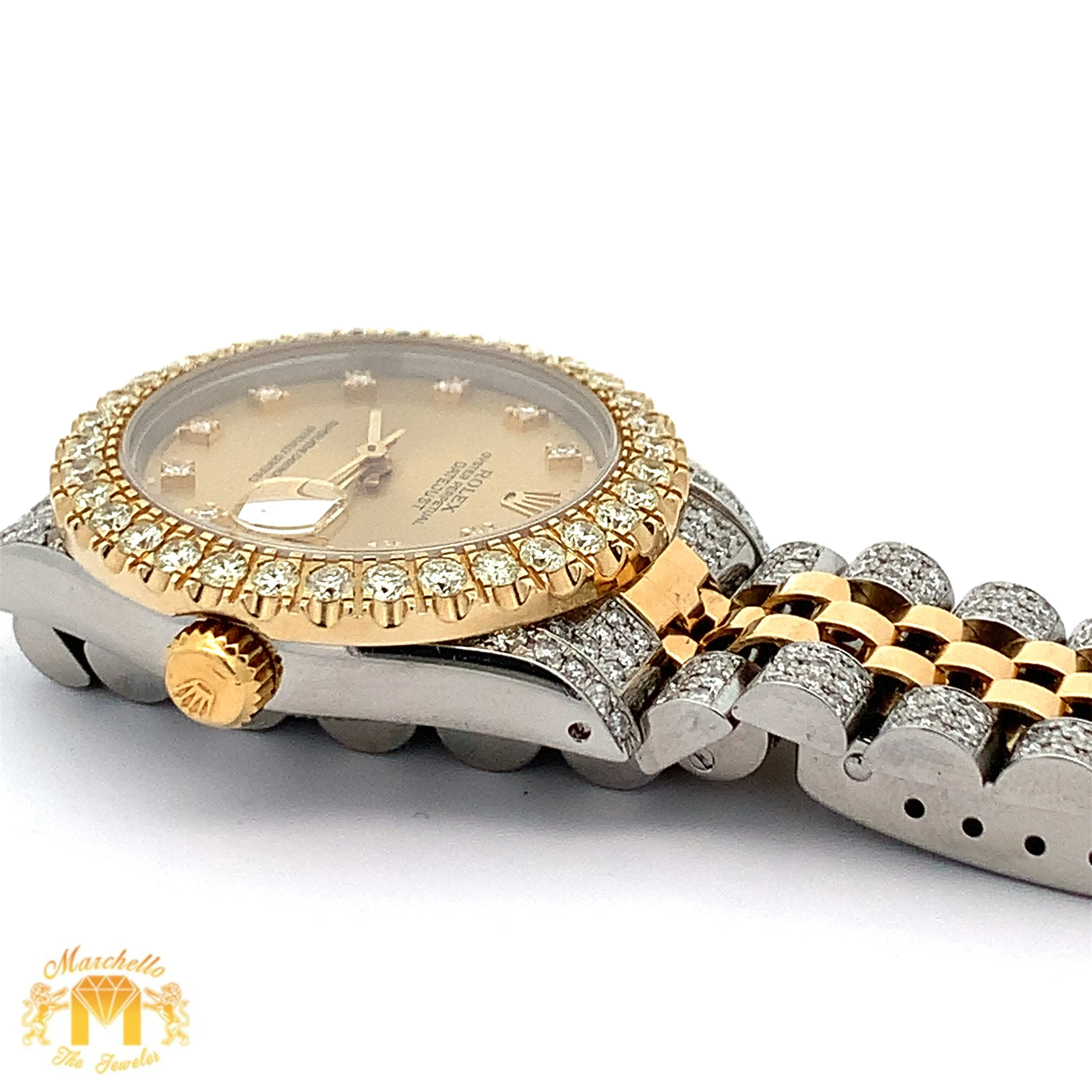 31mm Rolex Diamond Watch with Two-Tone Jubilee Bracelet (factory diamond dial, custom diamond bezel)