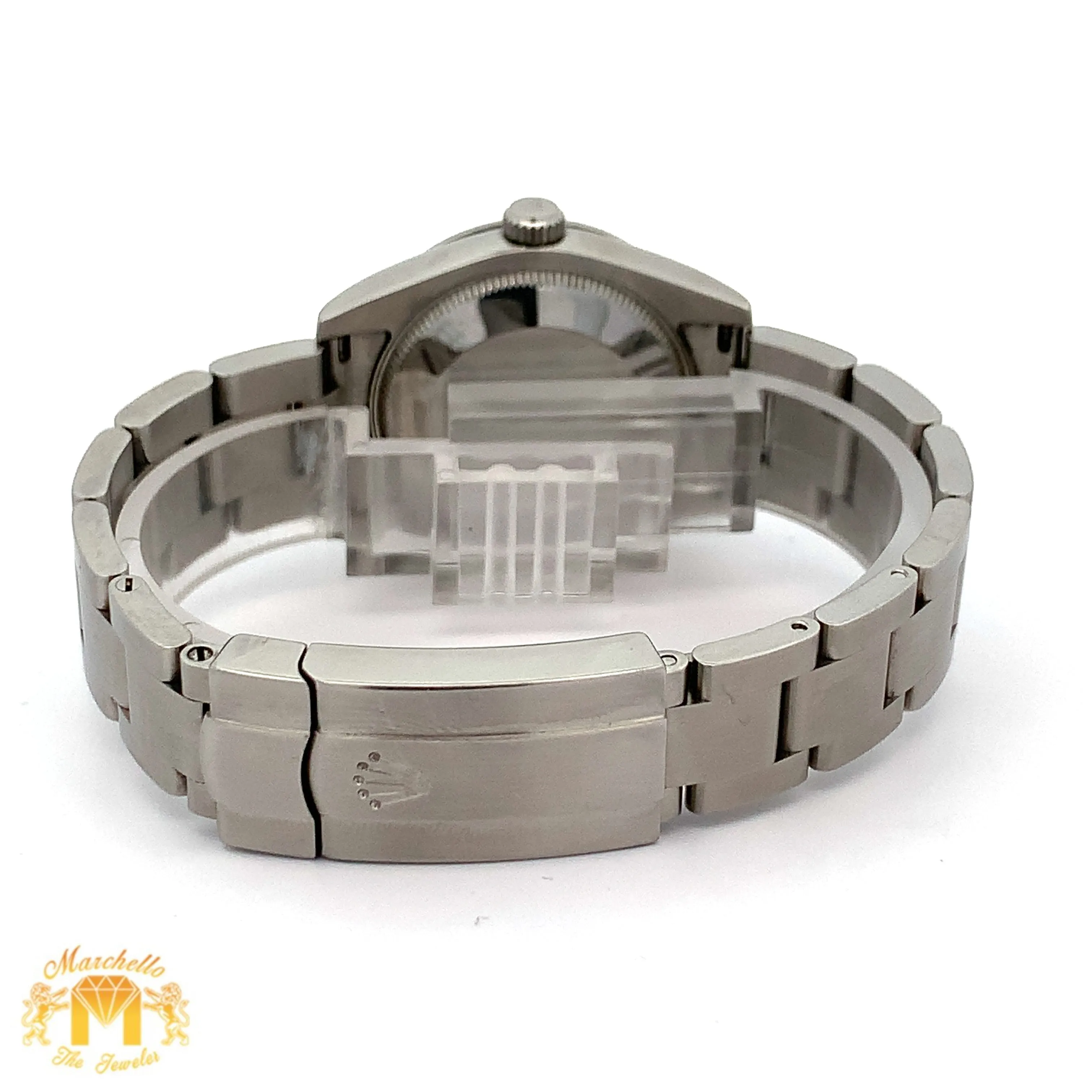 31mm Rolex Watch with Stainless Steel Oyster Bracelet (black dial with pink hour markers)(engraved model)