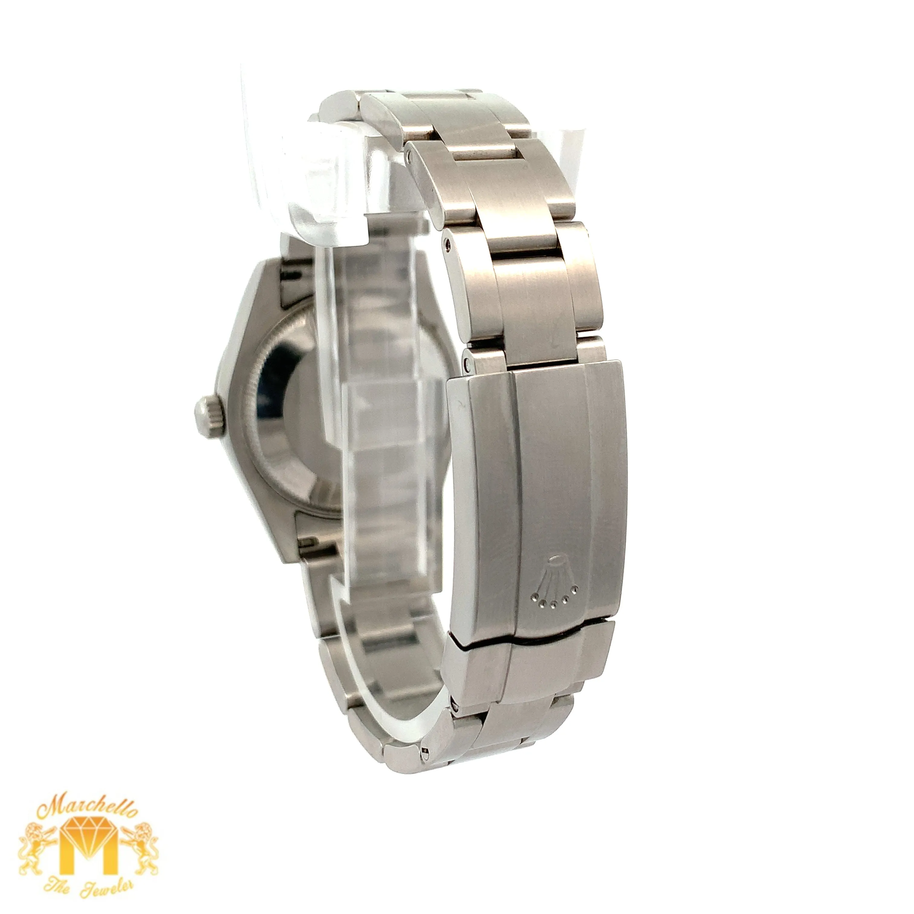 31mm Rolex Watch with Stainless Steel Oyster Bracelet (black dial with pink hour markers)(engraved model)