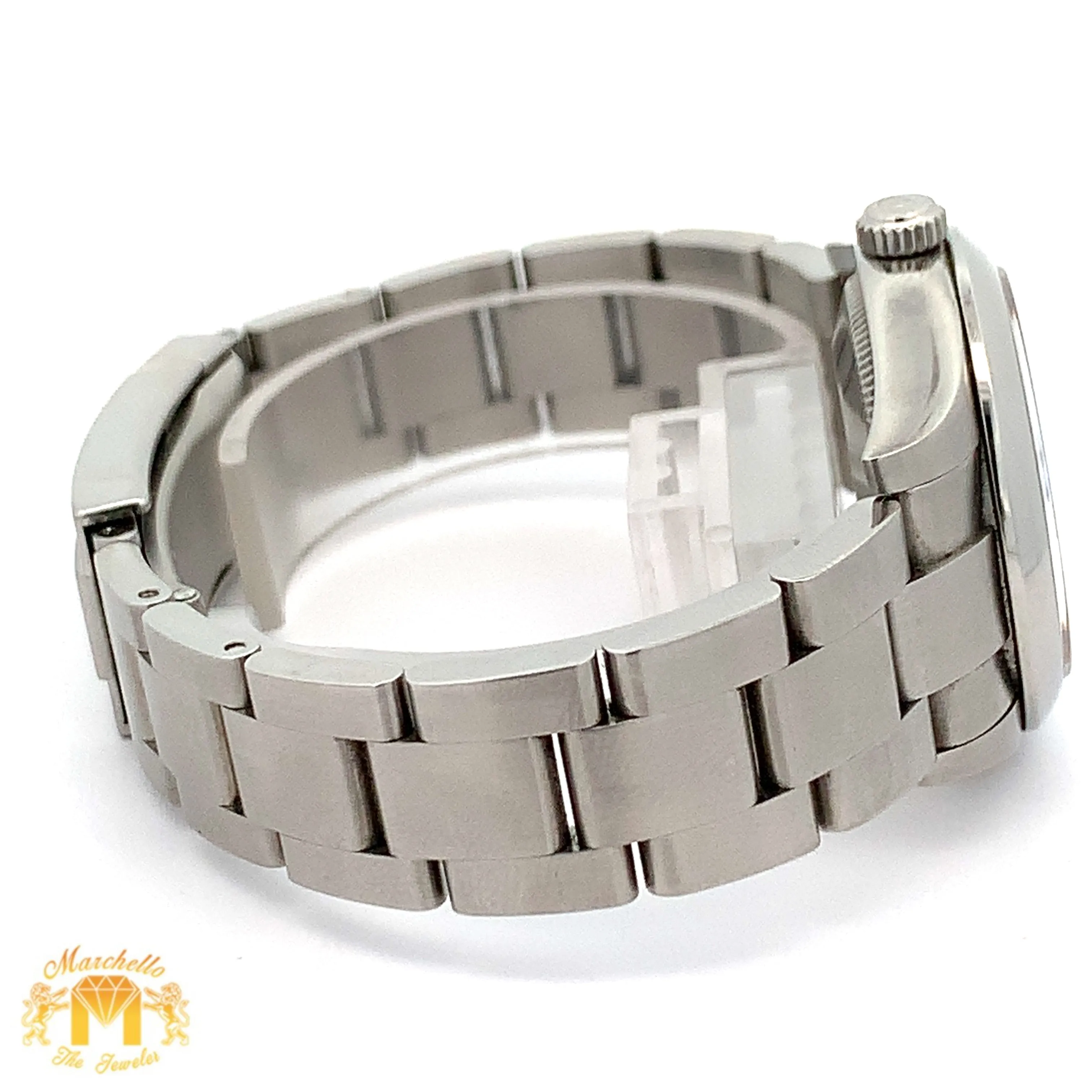 31mm Rolex Watch with Stainless Steel Oyster Bracelet (black dial with pink hour markers)(engraved model)