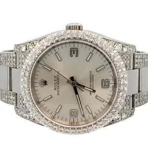 36mm Rolex Watch with Stainless Steel Oyster Diamond Bracelet (silver dial, diamond dial)