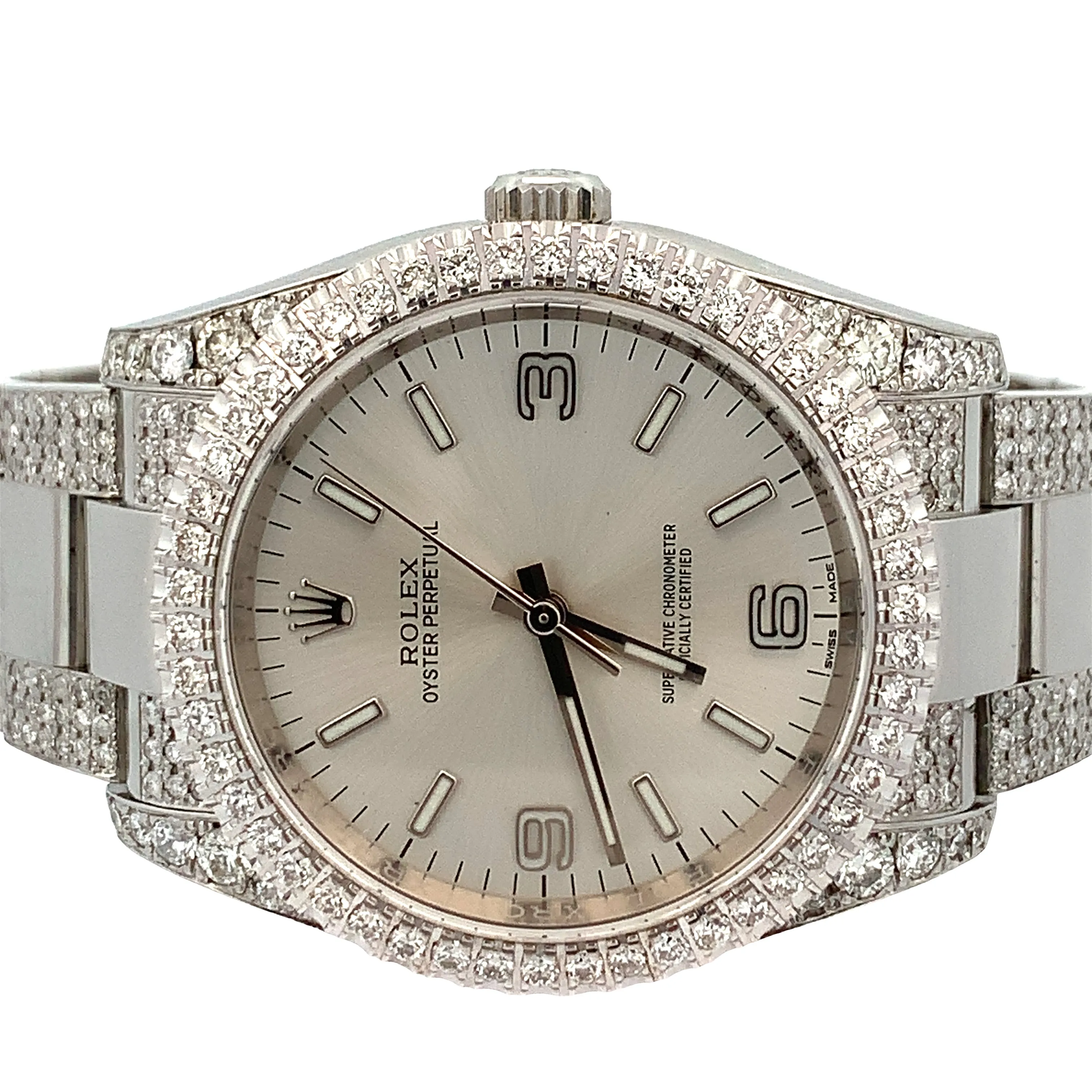 36mm Rolex Watch with Stainless Steel Oyster Diamond Bracelet (silver dial, diamond dial)