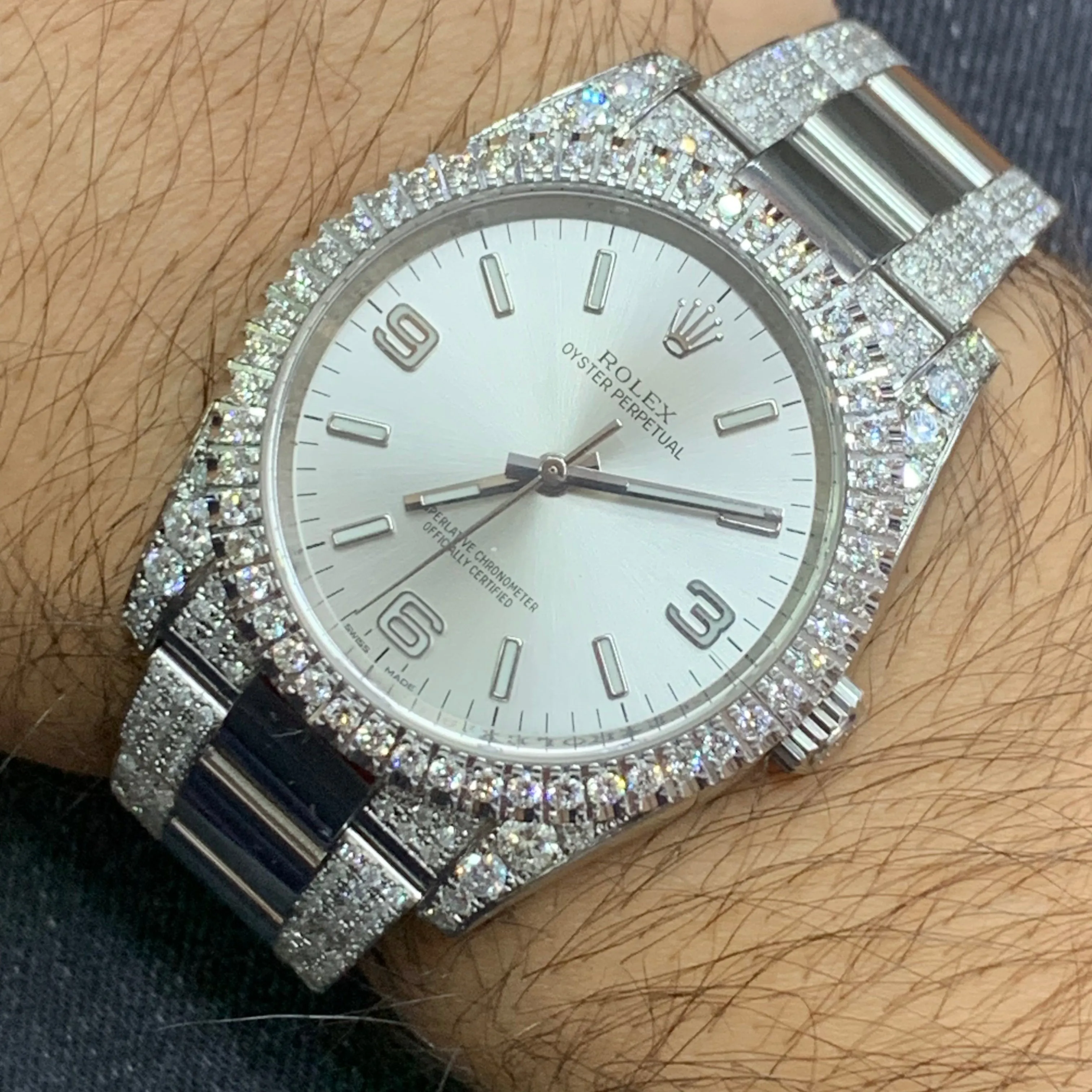 36mm Rolex Watch with Stainless Steel Oyster Diamond Bracelet (silver dial, diamond dial)