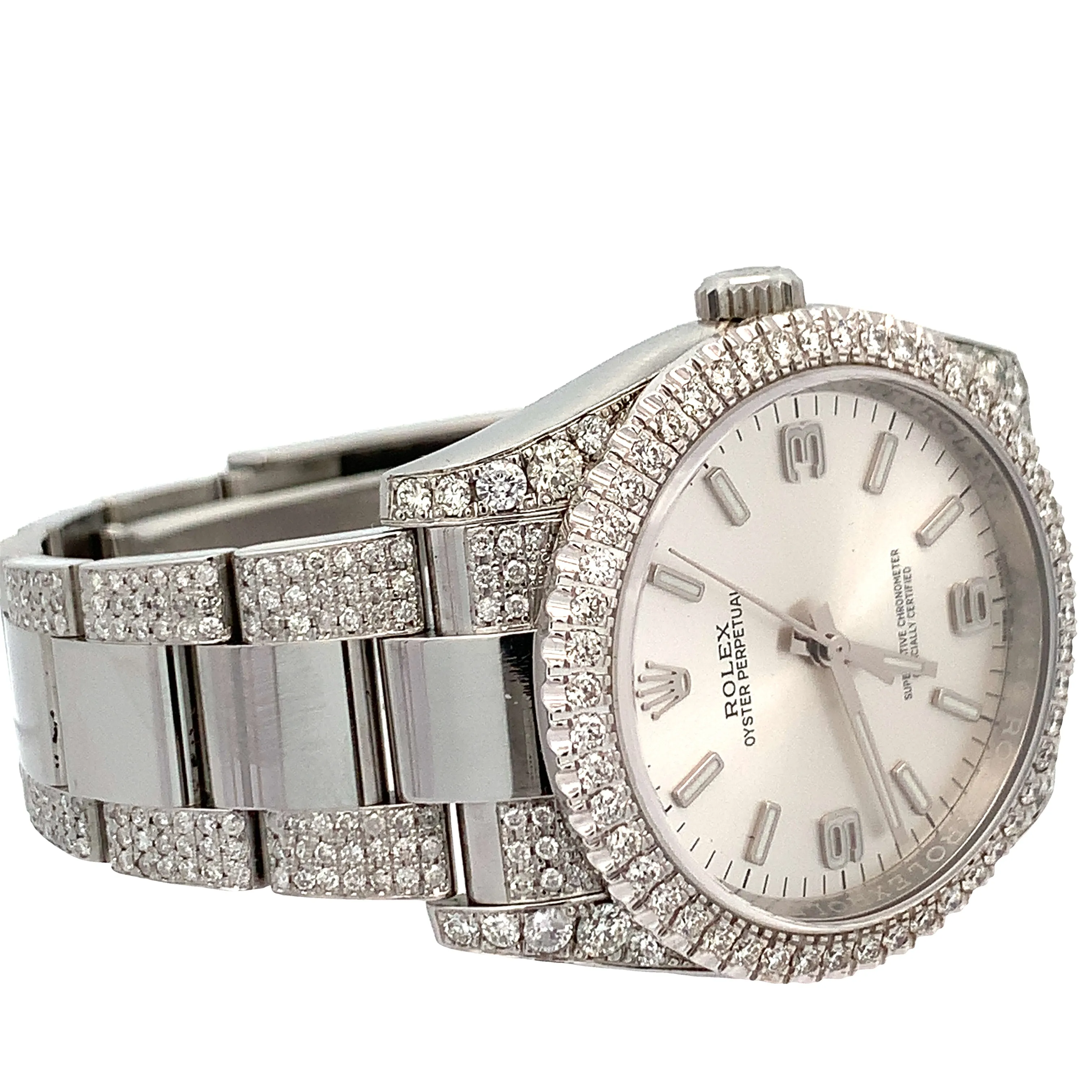 36mm Rolex Watch with Stainless Steel Oyster Diamond Bracelet (silver dial, diamond dial)