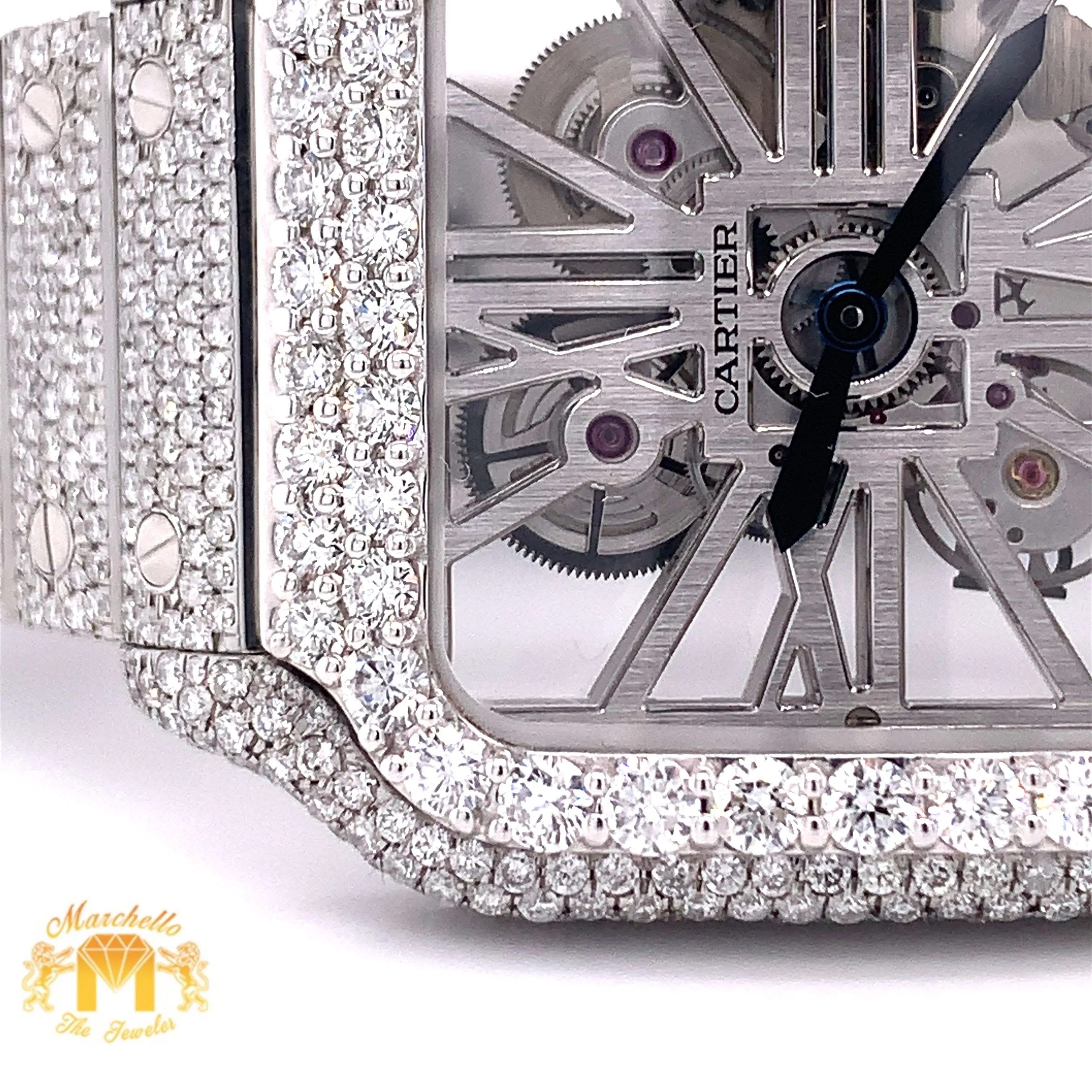 40mm Iced Out Cartier Santos Diamond Watch  (stainless steel, skeleton)