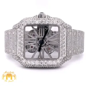 40mm Iced Out Cartier Santos Diamond Watch  (stainless steel, skeleton)