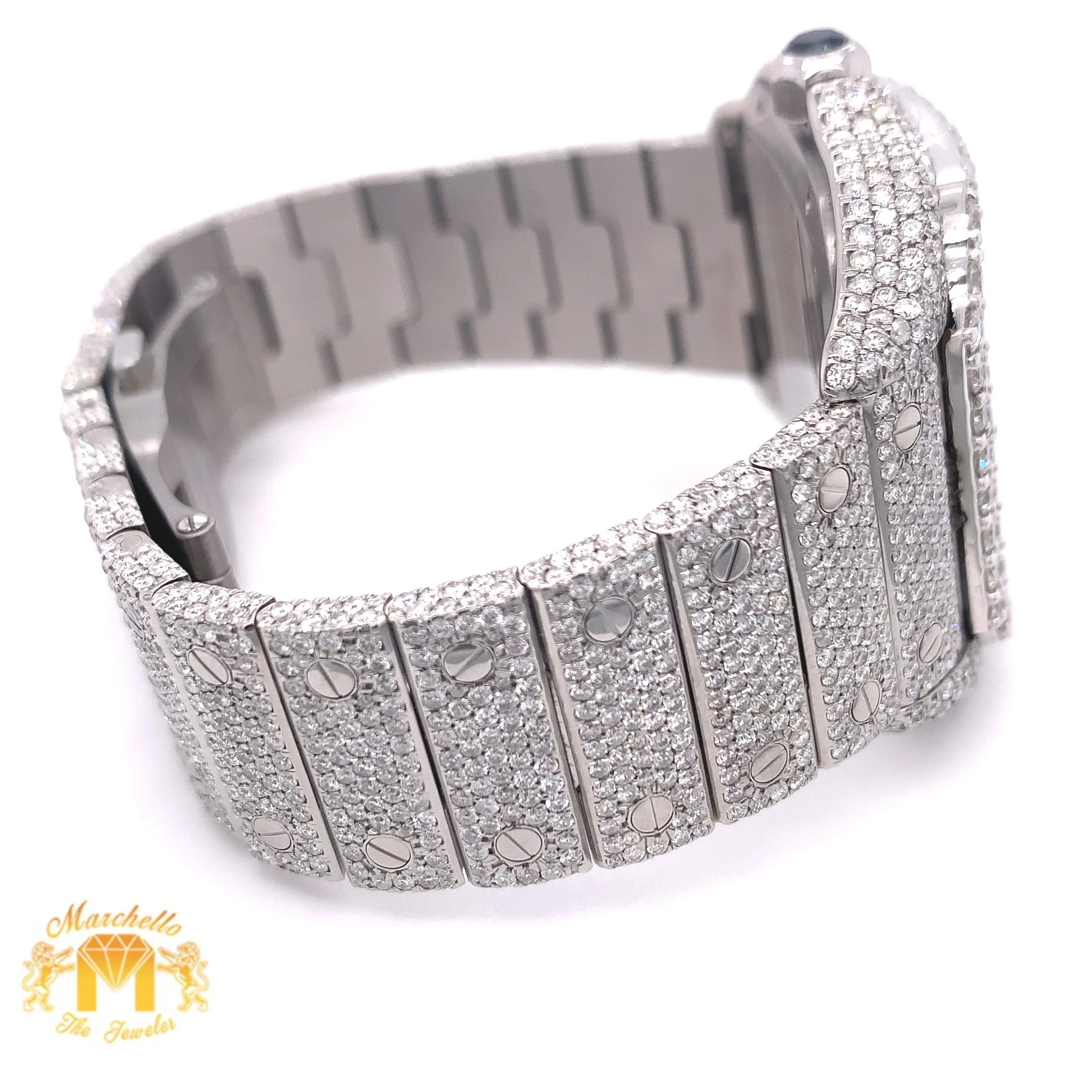 40mm Iced Out Cartier Santos Diamond Watch  (stainless steel, skeleton)