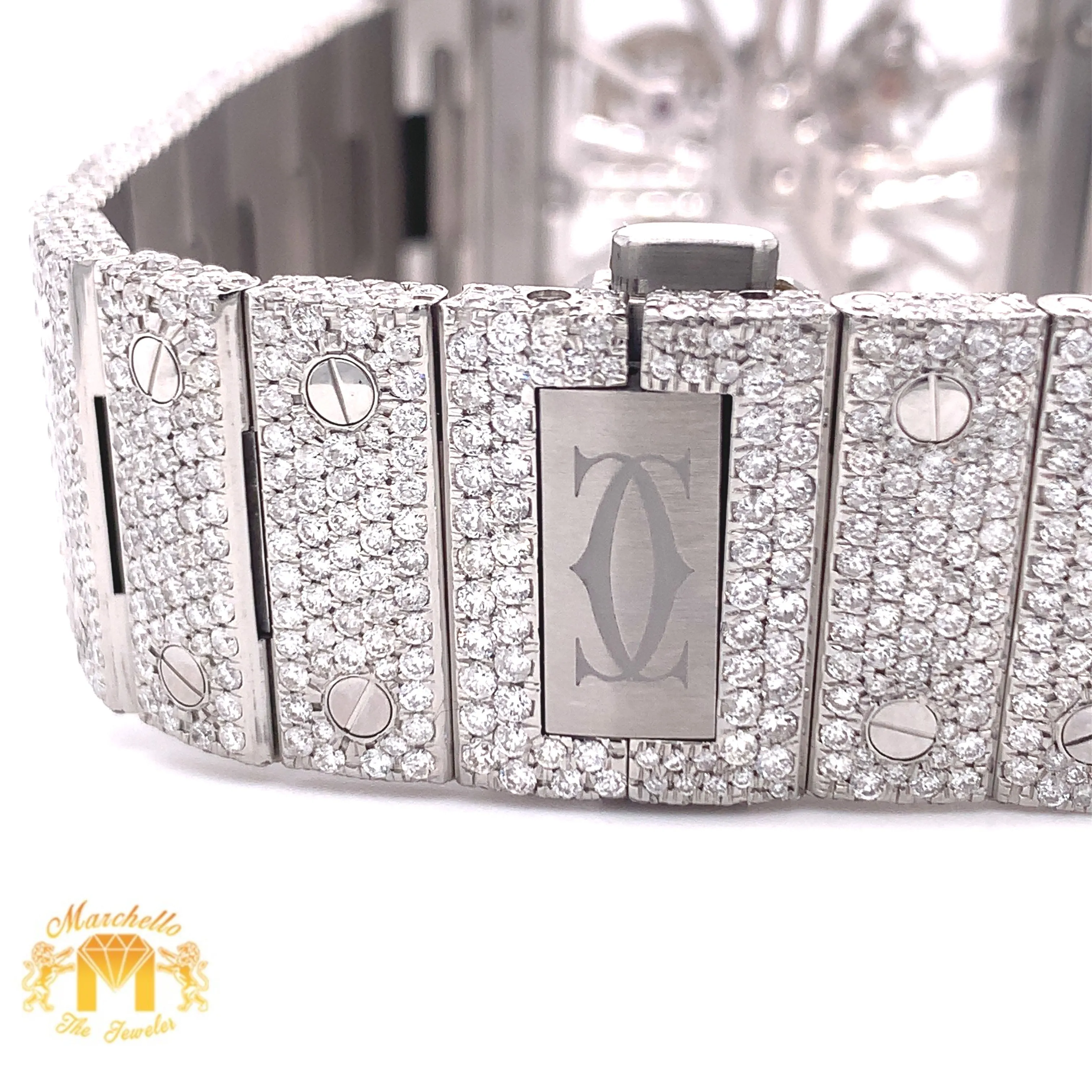 40mm Iced Out Cartier Santos Diamond Watch  (stainless steel, skeleton)