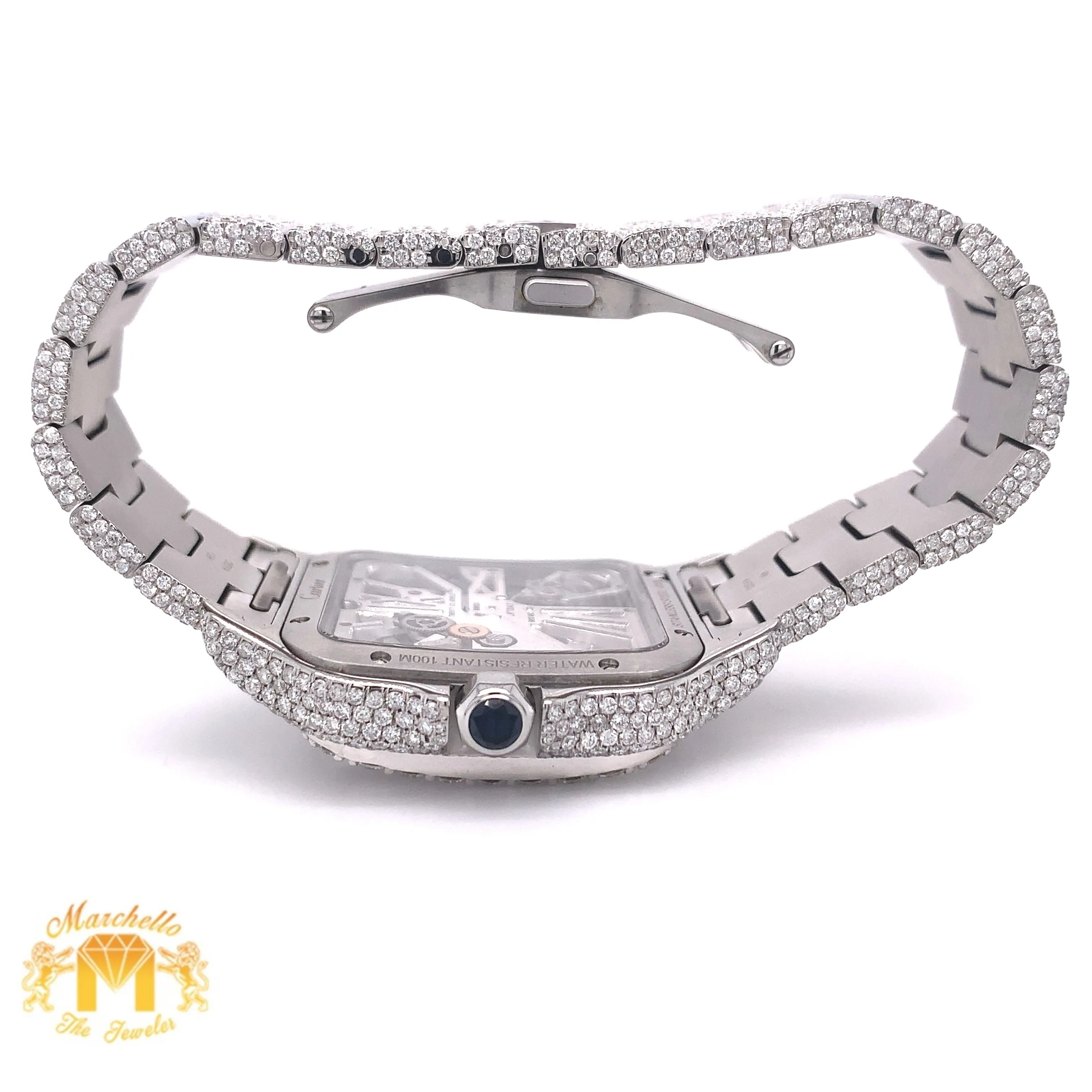 40mm Iced Out Cartier Santos Diamond Watch  (stainless steel, skeleton)