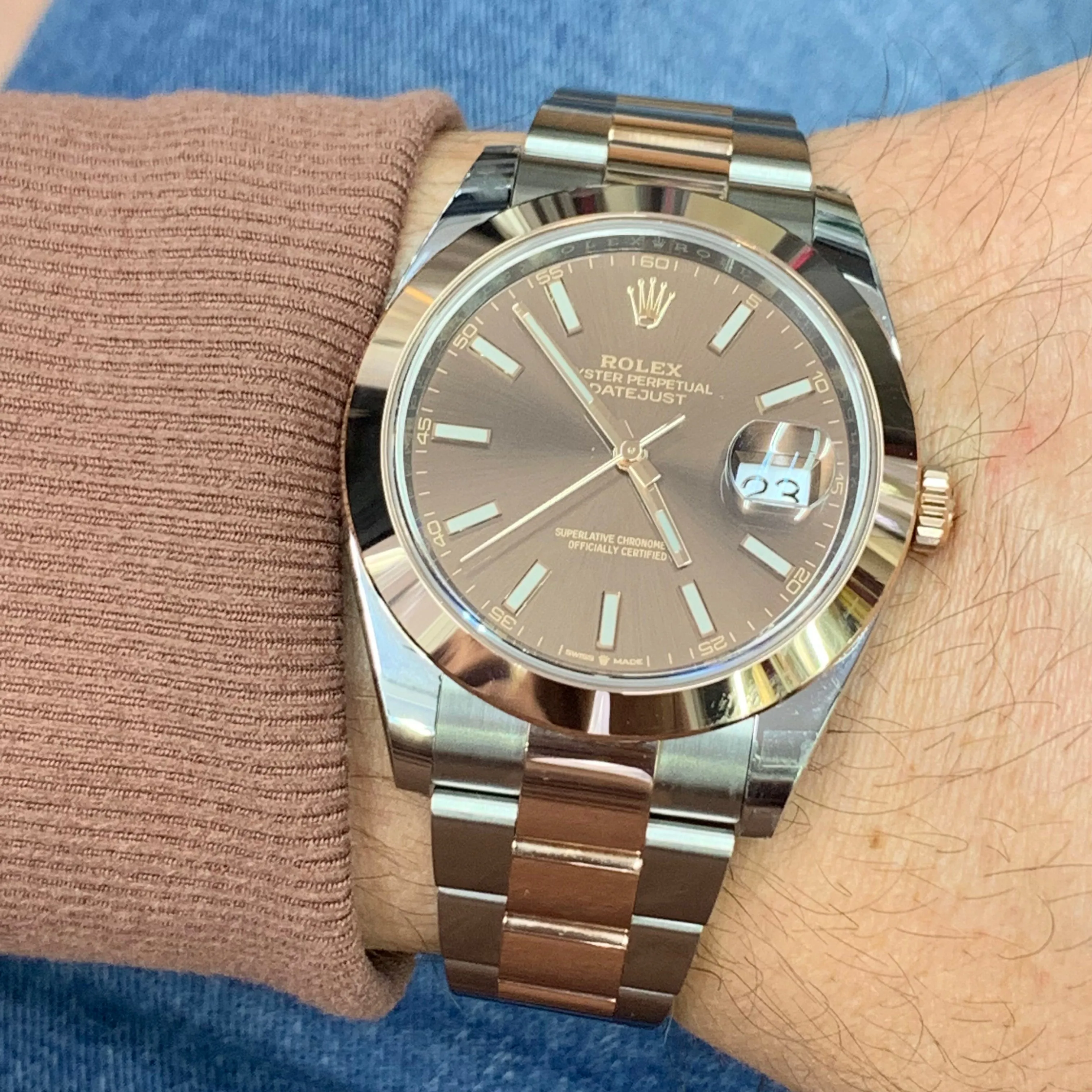 41mm Rolex Datejust 2 Watch with Two-tone Rose Gold Oyster Bracelet (2021, papers, smooth bezel)