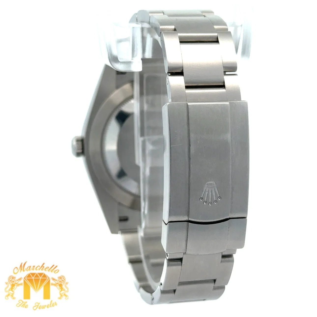 41mm Rolex Watch with Stainless Steel Oyster Bracelet (Rolex papers, smooth bezel, green dial) (Model number: 124300)