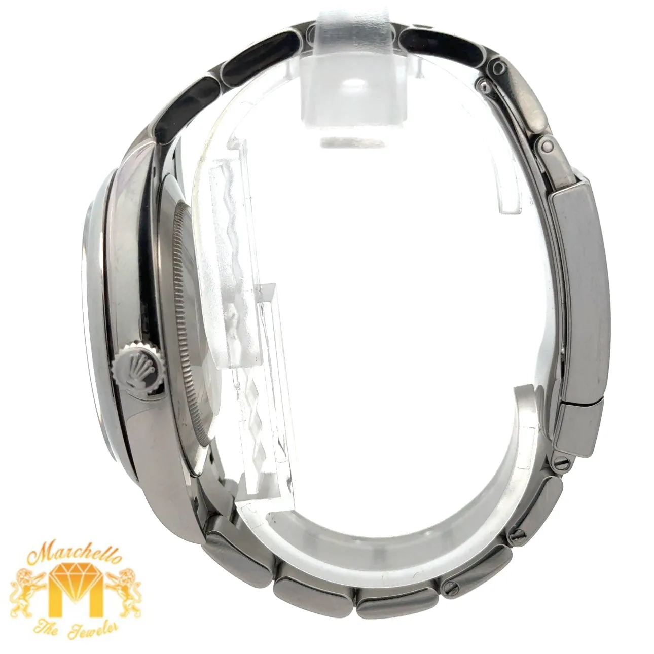 41mm Rolex Watch with Stainless Steel Oyster Bracelet (Rolex papers, smooth bezel, green dial) (Model number: 124300)
