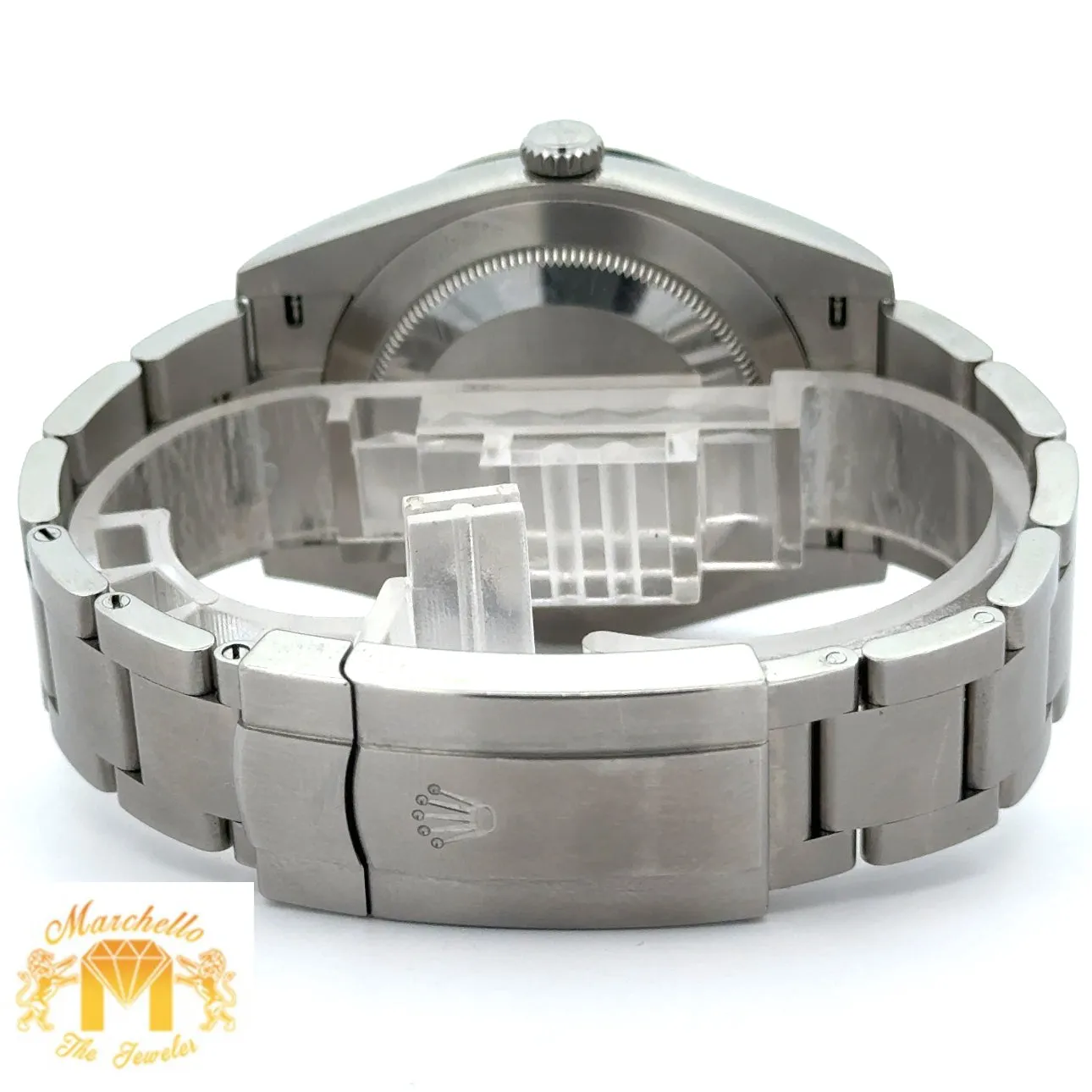 41mm Rolex Watch with Stainless Steel Oyster Bracelet (Rolex papers, smooth bezel, green dial) (Model number: 124300)