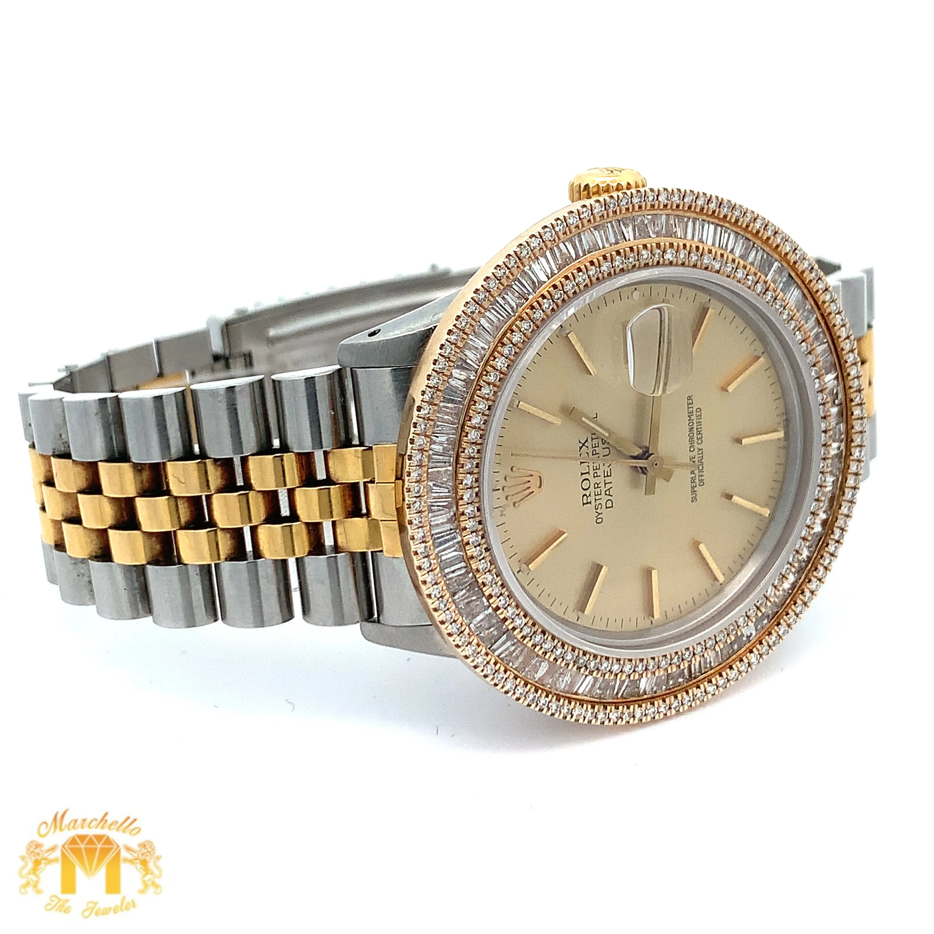 5ct Diamond 36mm Rolex Watch with Two-tone Jubilee Bracelet ( large custom diamond bezel )