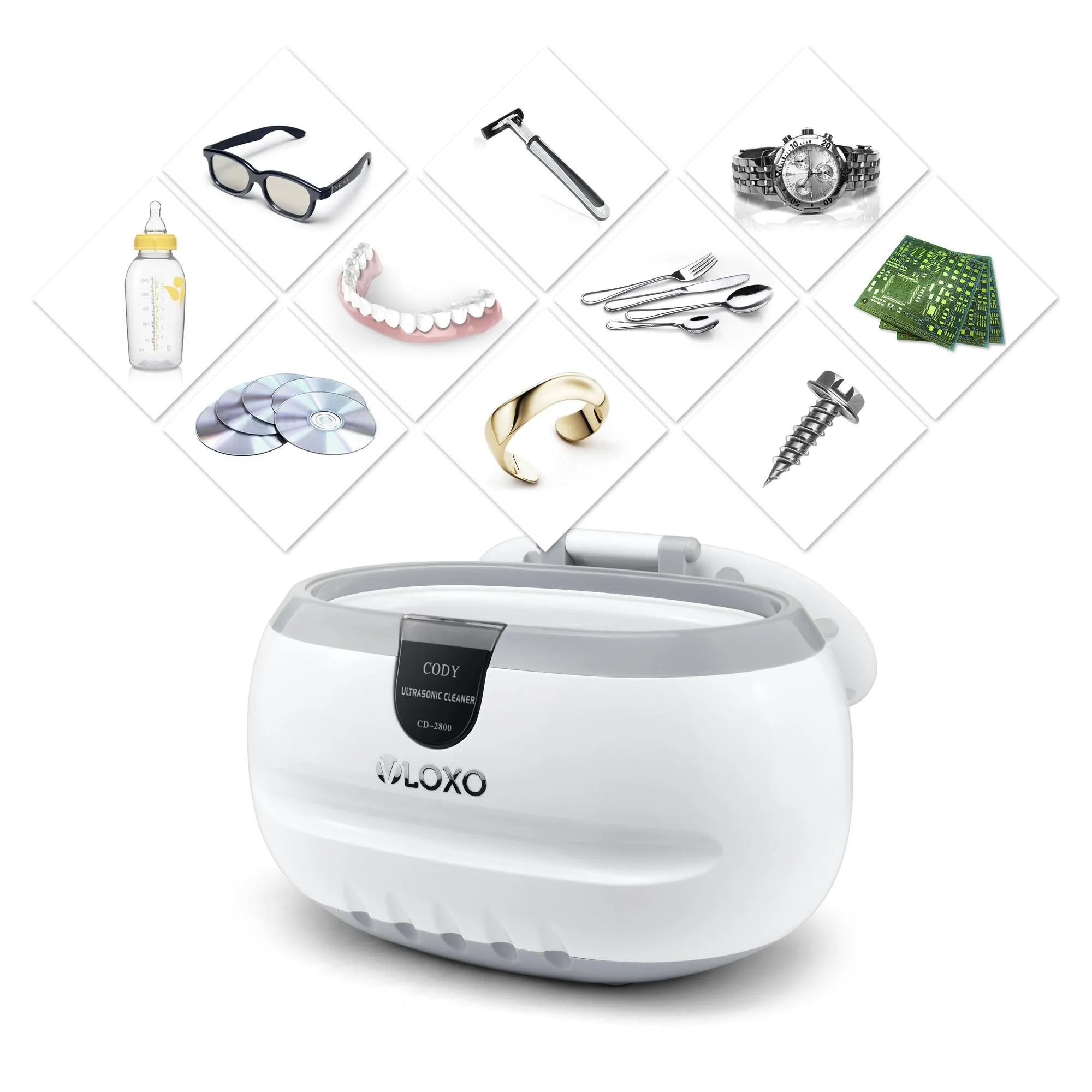 600ml Ultrasonic Cleaner-VLOXO Ultrasonic Cleaner 42kHz Ultrasonic Device for Glasses Watches Jewelry Earrings Necklaces Razors Dentures Tools Cosmetic Brush 50W Cleaning Bath White-cd2800