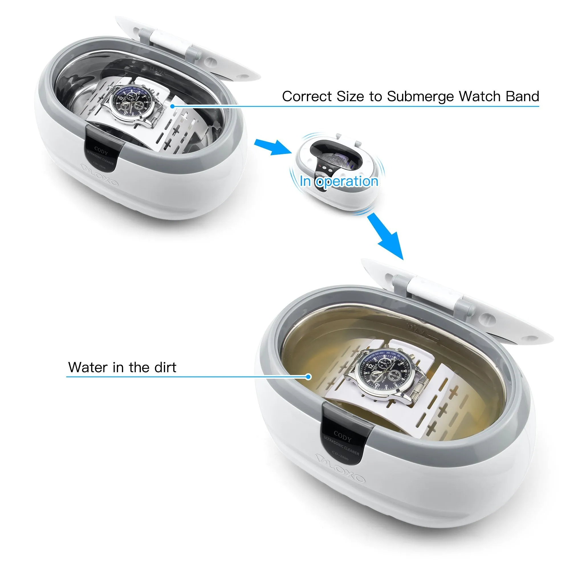 600ml Ultrasonic Cleaner-VLOXO Ultrasonic Cleaner 42kHz Ultrasonic Device for Glasses Watches Jewelry Earrings Necklaces Razors Dentures Tools Cosmetic Brush 50W Cleaning Bath White-cd2800