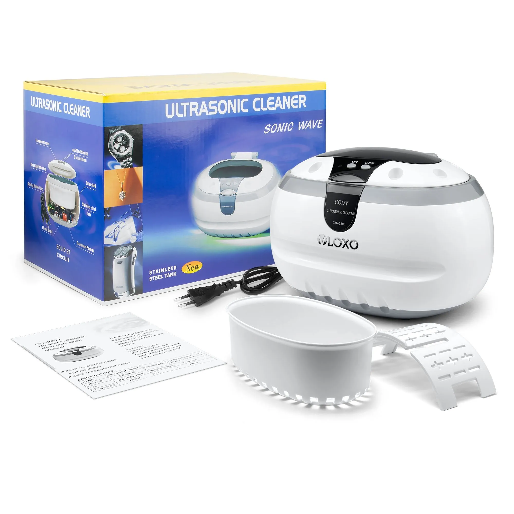 600ml Ultrasonic Cleaner-VLOXO Ultrasonic Cleaner 42kHz Ultrasonic Device for Glasses Watches Jewelry Earrings Necklaces Razors Dentures Tools Cosmetic Brush 50W Cleaning Bath White-cd2800