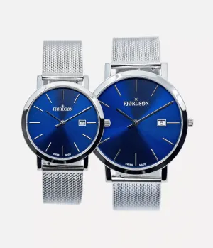 #91 | Blue Dial With Metal Mesh Strap - Matching Couple Watches Gift Set