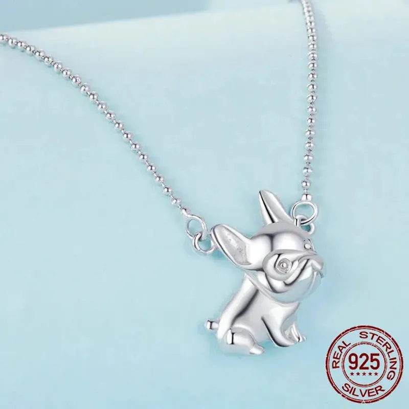 925 Sterling Silver French Bulldog Pendant Necklace Cute Dog Neck Chain for Women Party Fine Jewelry Gift