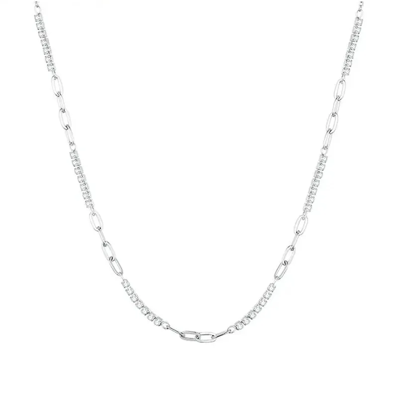 925 Sterling Silver Shining Zircon Necklace O-chain Splice Link for Women Birthday Engagement Gift Fine Jewelry