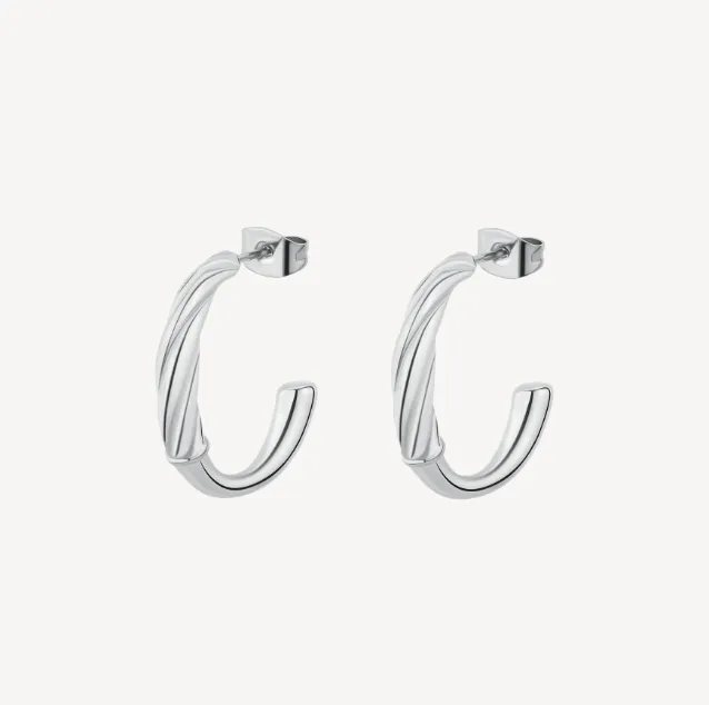 Amy Silver Stainless Steel Twist Huggie Hoop Earrings by Brosway