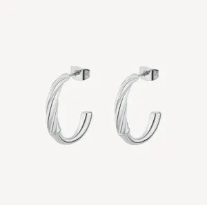 Amy Silver Stainless Steel Twist Huggie Hoop Earrings by Brosway