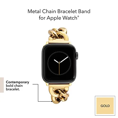 Anne Klein Fashion Chain Bracelet for Apple Watch, Secure, Adjustable, Apple Watch Replacement Band, Fits Most Wrists (38/40/41mm, Gold),WK-1016GPGP