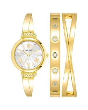 Anne Klein Women's Premium Crystal Accented Bangle Watch and Bracelet Set
