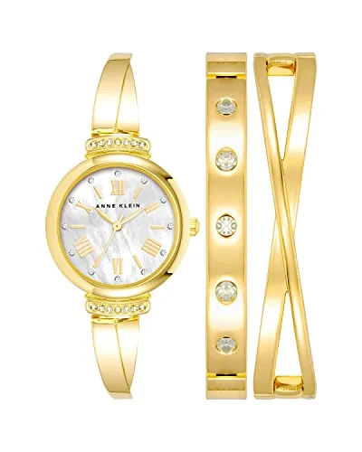Anne Klein Women's Premium Crystal Accented Bangle Watch and Bracelet Set