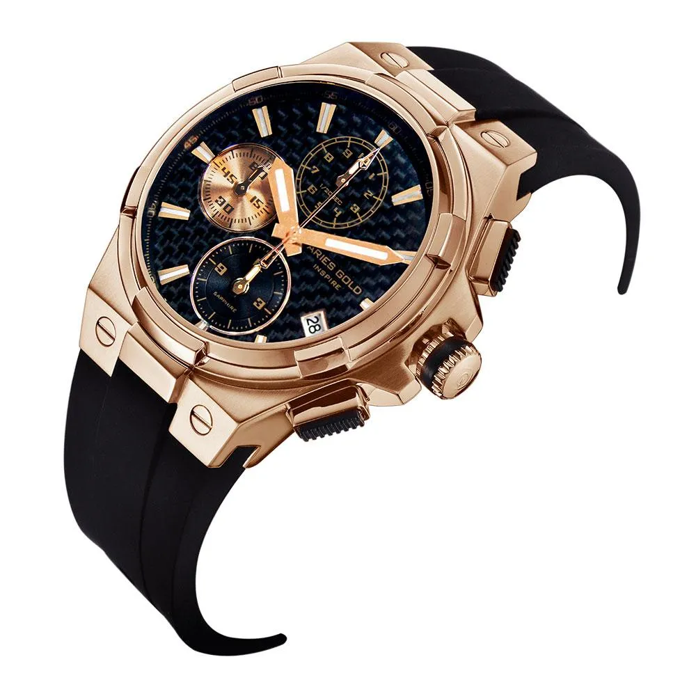 Aries Gold Monarch Rose Gold Stainless Steel Hi-Tech Black Synthetic Strap G 7312 RG-BKRG Watch