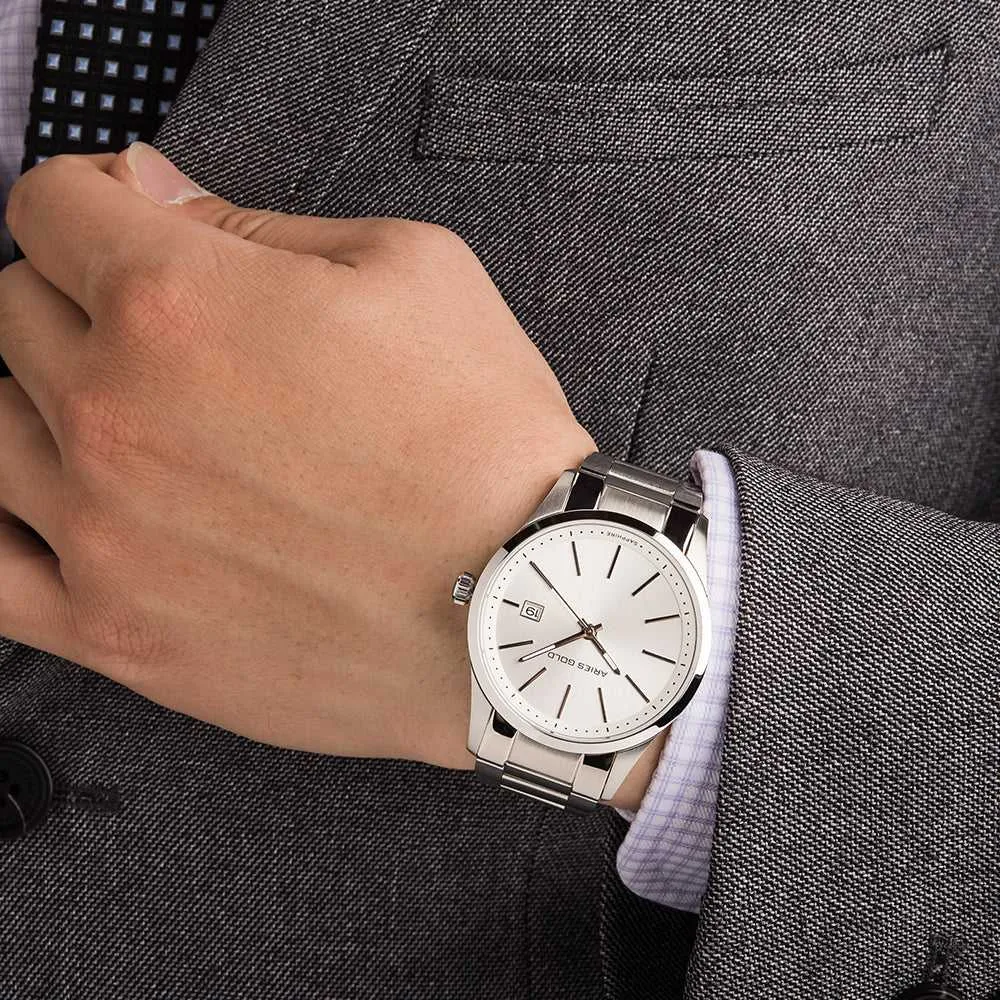 ARIES GOLD URBAN CLASSIC SILVER STAINLESS STEEL G 120B S-SD MEN'S WATCH