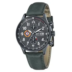 AVI-8  Mens Green Leather Band Stainless Steel Case Quartz Dial Hawker Hurricane Watch - AV-4011-0D