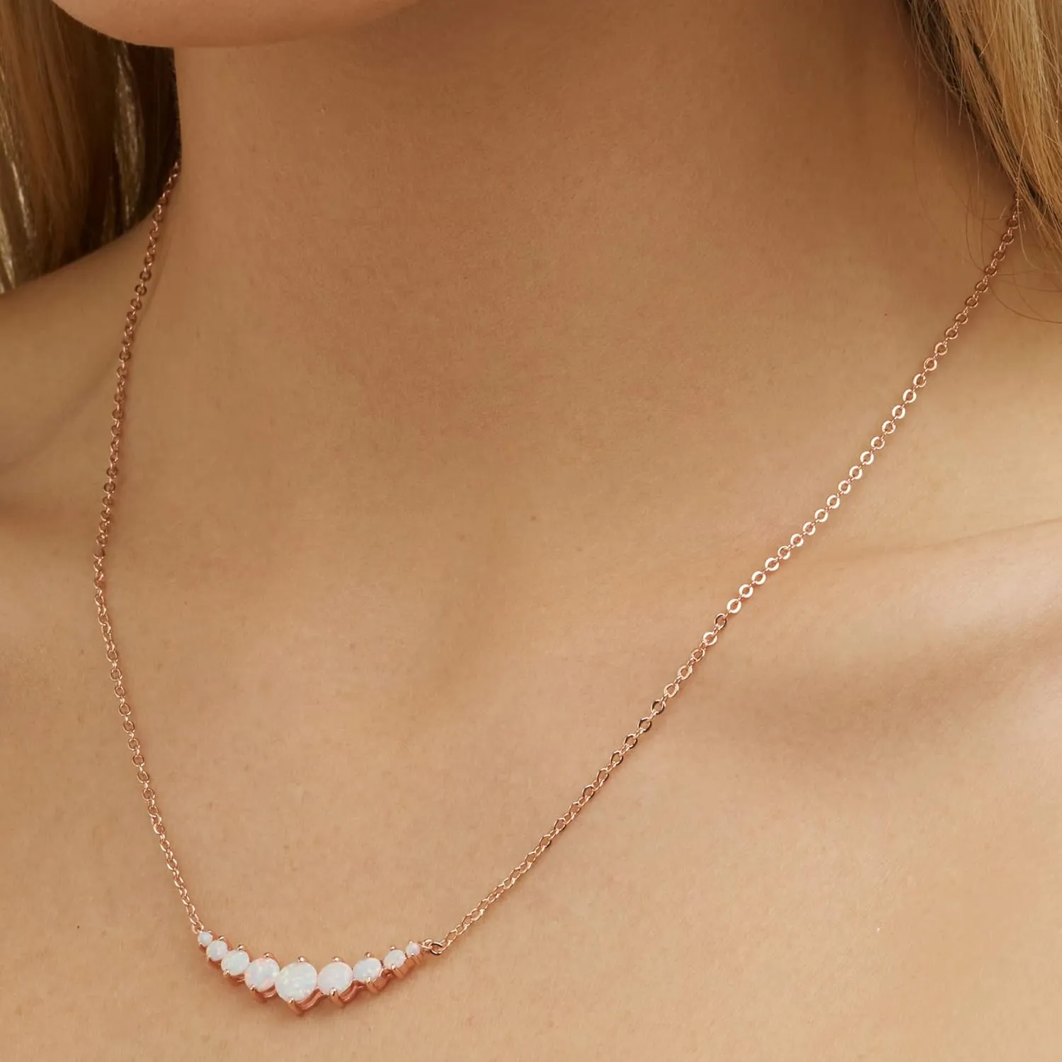 Barzel 18K White Gold Plated or Rose Gold Plated Created White Opal Graduated Necklace